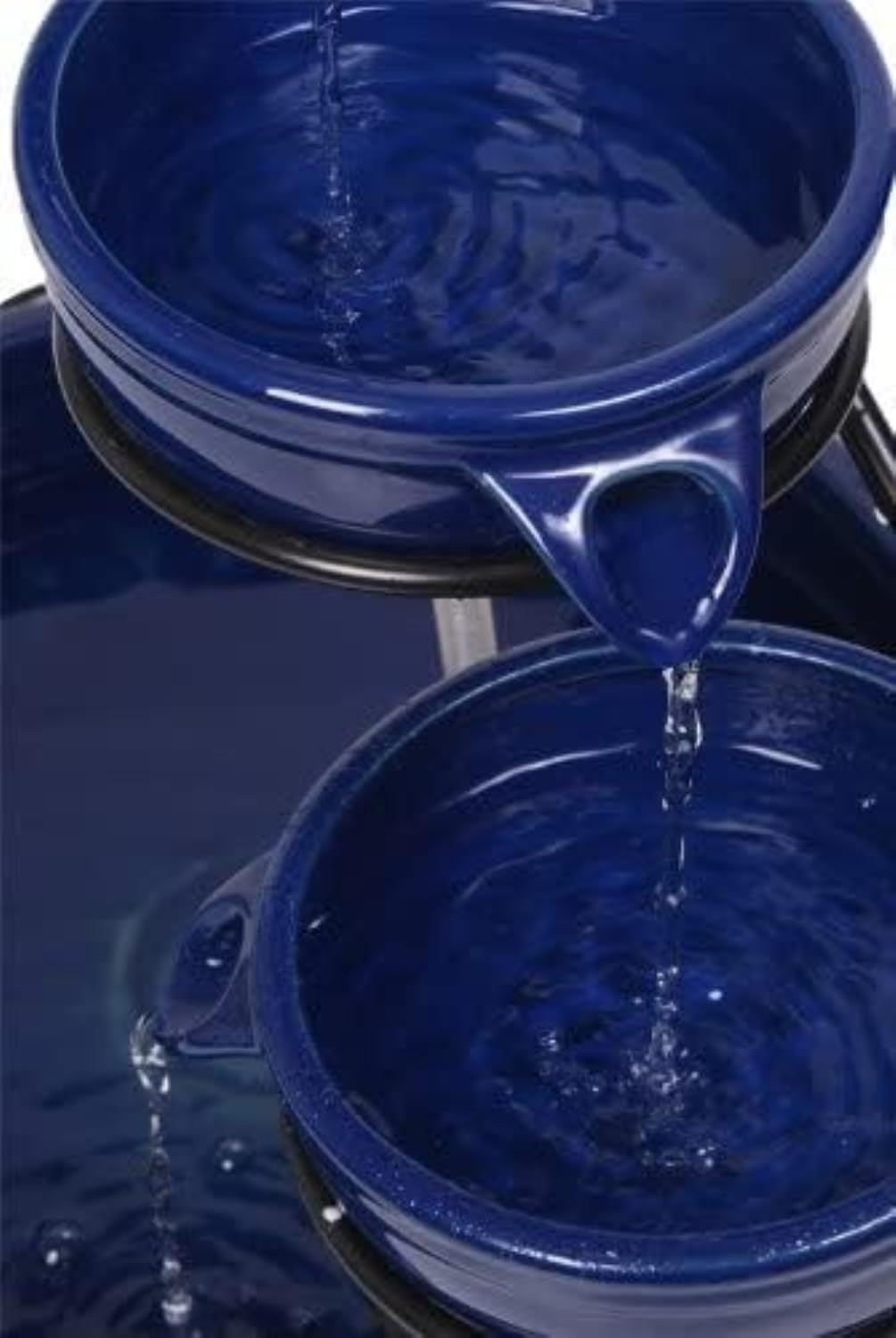 Primrose 55cm Solar Powered Blue Ceramic Outdoor Jug & Dish Water Feature with Battery Backup and LED Lights