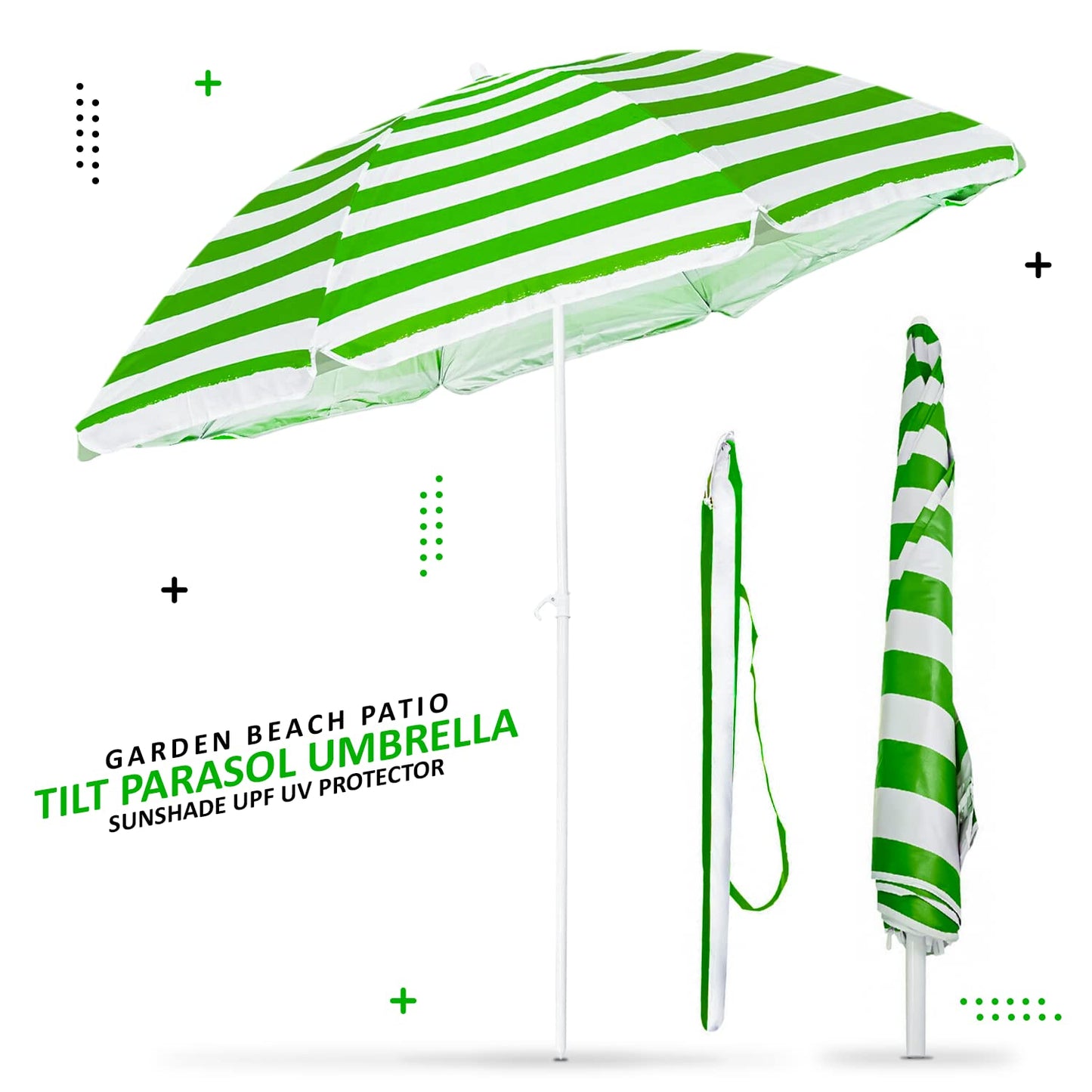 Crystals 1.7m Garden Parasol Outdoor Tilt Umbrella, Parasol UV Canopy Patio Sun Shade Umbrella for Garden (Green)