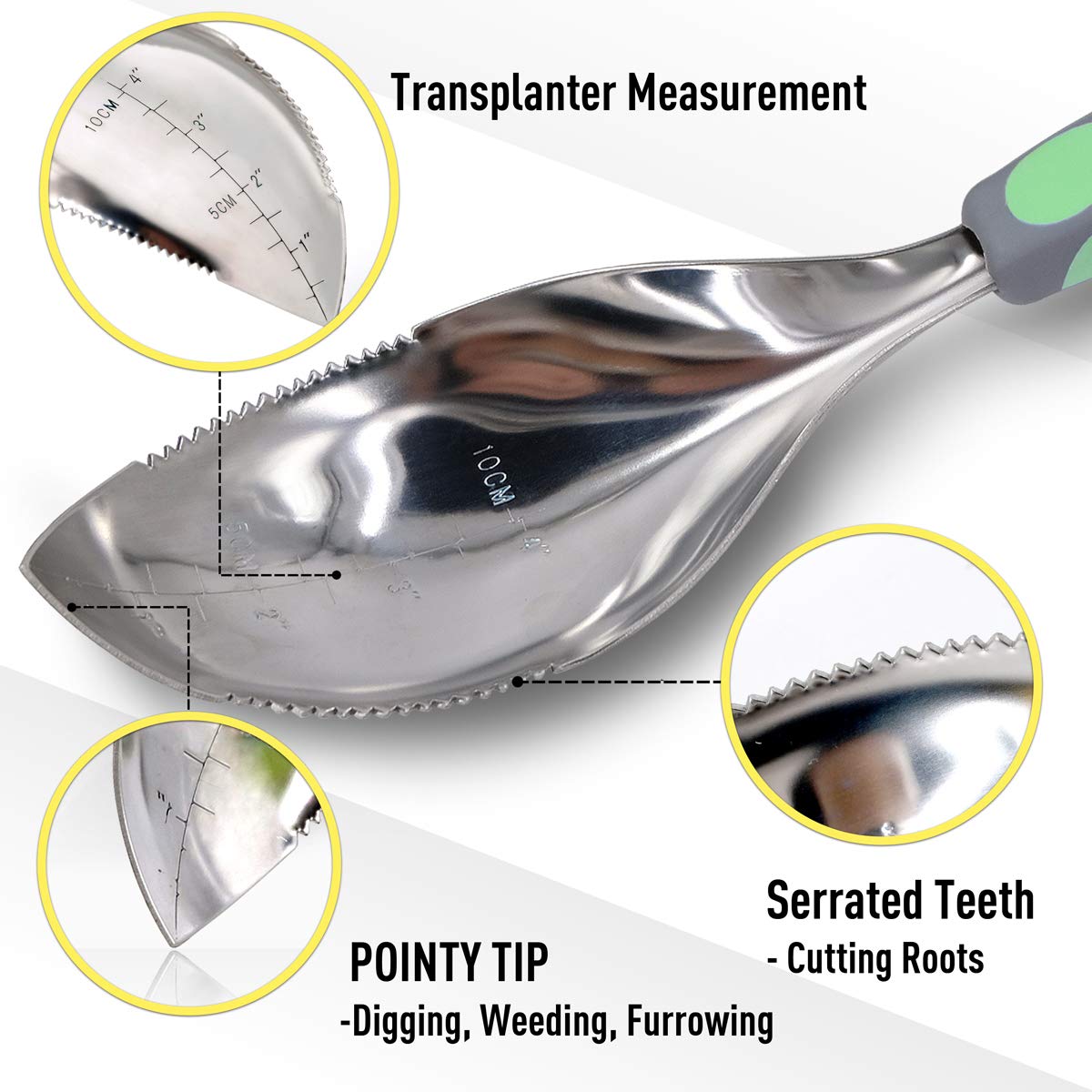 Jardineer Multi-Use Soil Scoops, Stainless Steel Garden Trowel, All-in-One Dirty Little Digger as Cultivator, Weeder, Transplanter