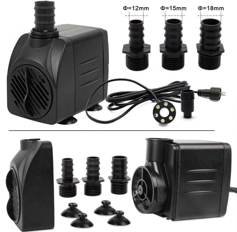 Forever Speed Submersible Water Pump 1500L/H Fountain Pump with Lighting 3 White LED Ring for Garden, Fountain, Aquarium, Pond, Birdbaths, Fish Tank