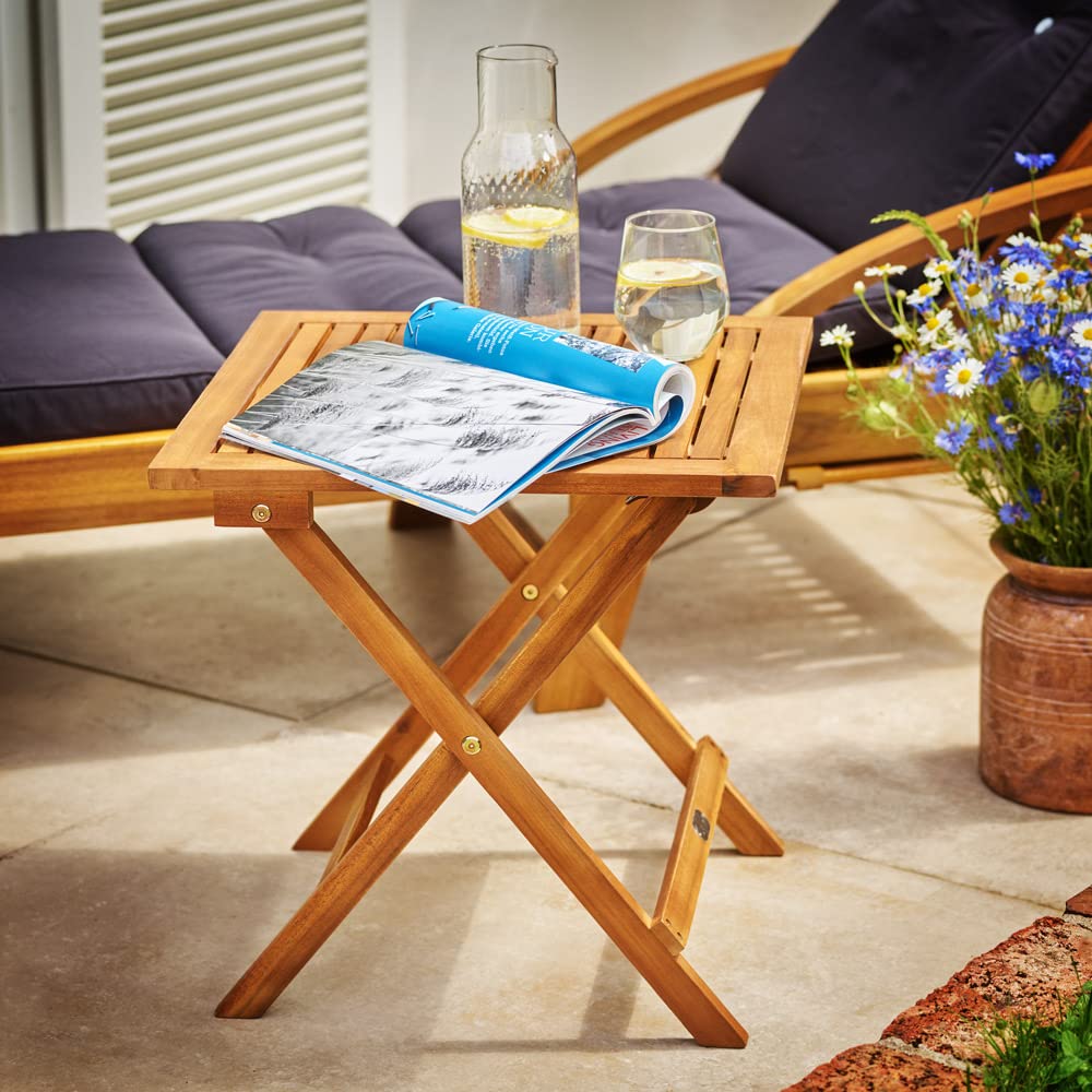 CASARIA® Side Table | Small Folding Coffee Table | Acacia Wood | 46x46cm | Bistro | Patio | Garden | Balcony | Living Room | Hallway | Kitchen | Weather-Resistant Foldable Garden Furniture