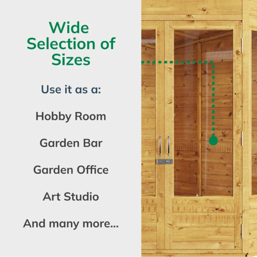 BillyOh Corner Summerhouse Log Cabin 7 x 7 Garden Storage Shed Wooden Summer House Sheds Picton Summerhouses Pressure Treated Available (Spray Treated, 7x7)