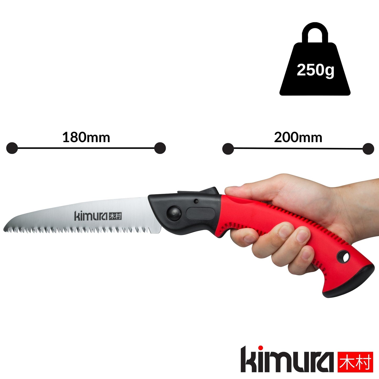 Kimura® Pro Folding Pruning Saw - Heavy Duty Premium Japanese SK5 Steel, Ergonomic Soft Non-Slip Handle, Lightweight Foldable Saw Ideal for Branches, Trimming, Camping, PVC, Hiking, Wood - 410mm