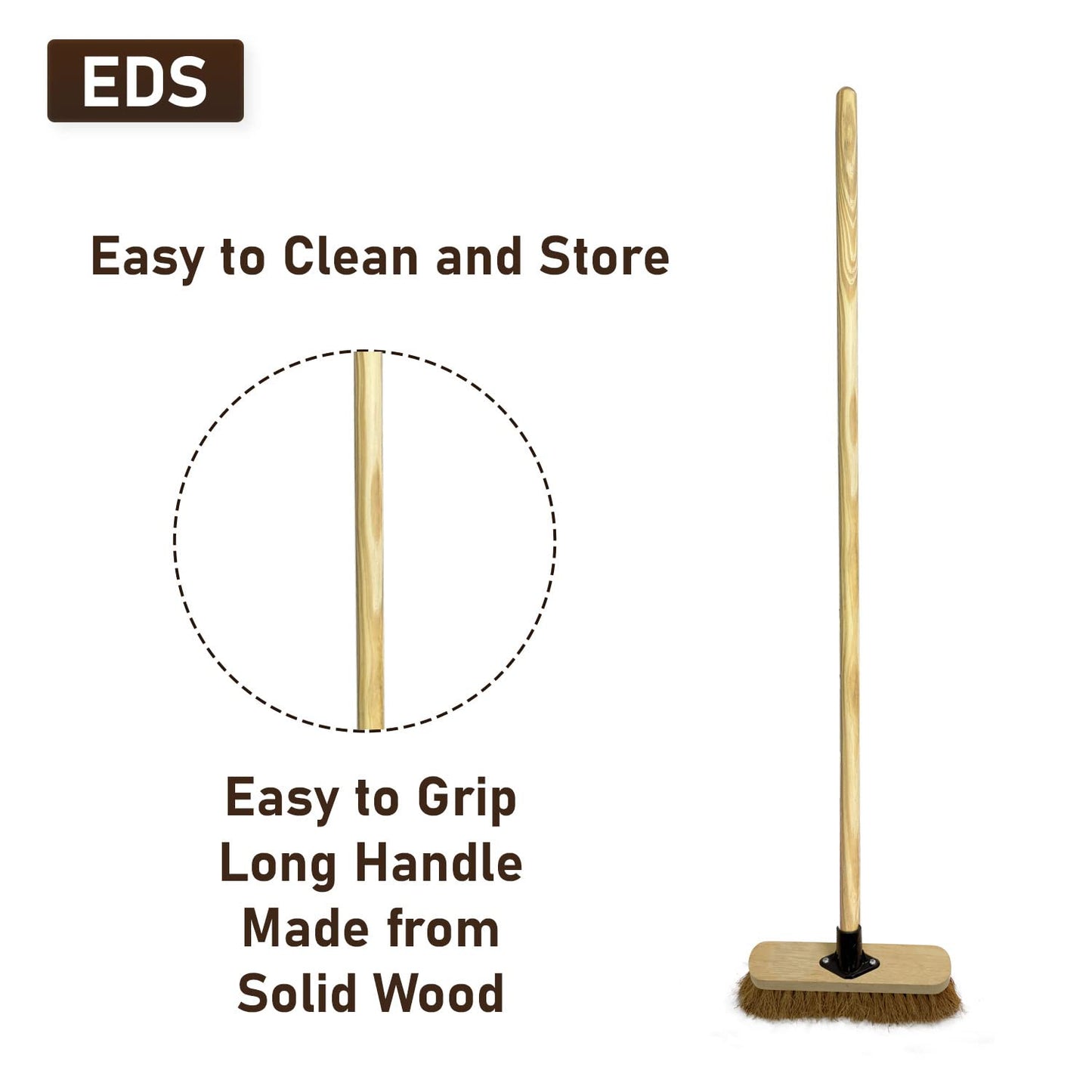 10” Soft Broom Indoor with Wooden Handle Natural Coco Bristles Sweeping Brush with Durable Support Bracket for Cleaning Any Surface Wooden Floor Decking and Paving Slabs (Pack of 1)