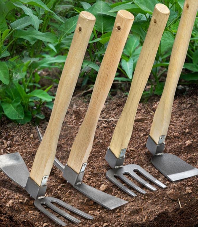LANYOTA Garden Hoe,Garden Tools Digging Hoe and Rake, Hand Hoe With Wooden Handle for Loosening Soil and Weeding(2in1- Hoe and Rake)