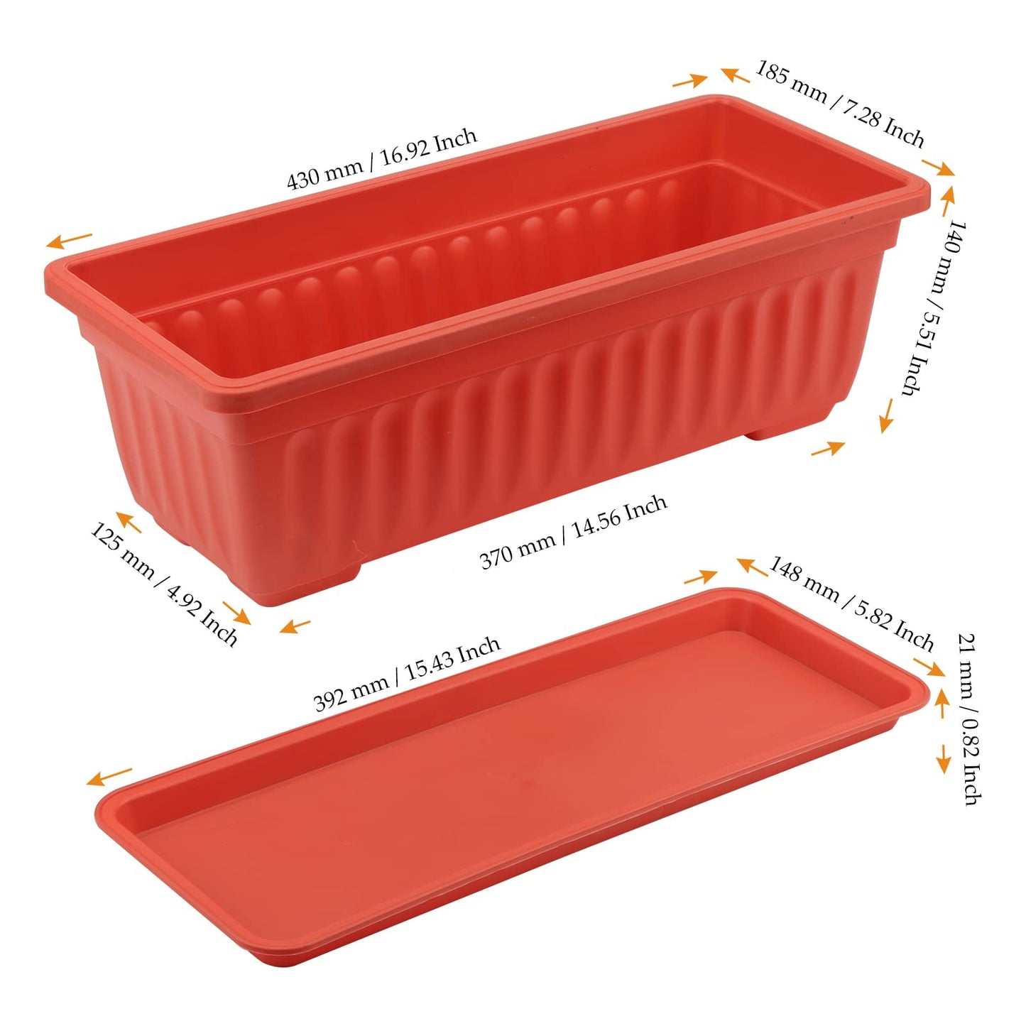 MUKCHAP 4 PCS 43cm/17 Inch Red Plastic Window Box Planter, Rectangular Window Flower Plant Box with Trays and Plant Labels, Rectangular Windowsill Planter for Vegetables