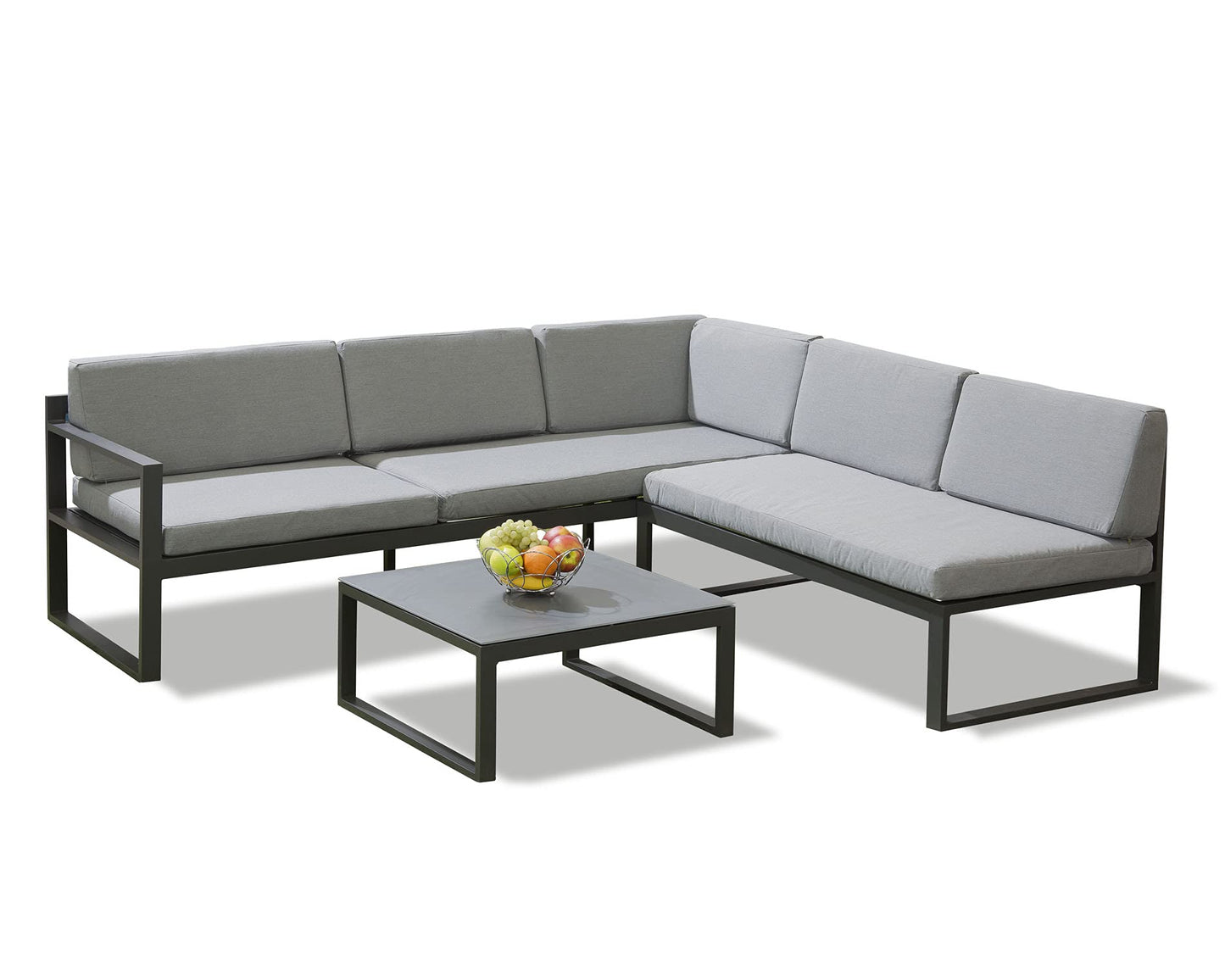 Garden Store Direct Sydney Aluminium Large Corner Lounge Set w/Textured Glass Coffee Table. Convertable Into Sunlounger. Ready Assembeled, Unpack & Enjoy!