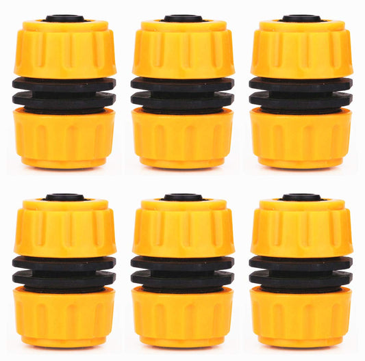 TOPWAYS 6 pack Hose Repair Connector, Quick Fix Extend Connector for 1/2" Graden Hose Pipe (Yellow)