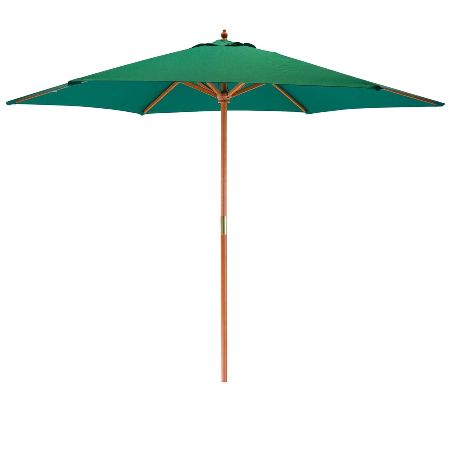 Harbour Housewares Green Garden Parasol - 2.7m - Pulley Operated Hardwood Pole Wooden Garden Umbrella with Green Base UV Sun Protection Umbrella for Picnics, Garden and Beach Days