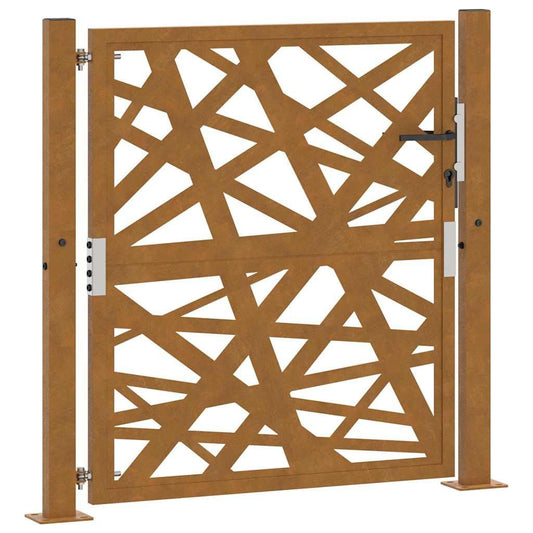 vidaXL garden gate 105x105 cm weathering steel lockable entrance with laser-cut design - rustic brown