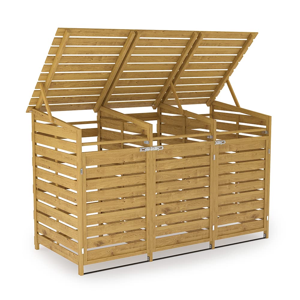 Warmiehomy 3 Wheelie Bin Storage Outdoor Triple Wheelie Bin Storage Wheelie Bin Hideaways for Outside Bin Shed for Garden, 191L x 86W x 122.5H cm,1 cm thickness
