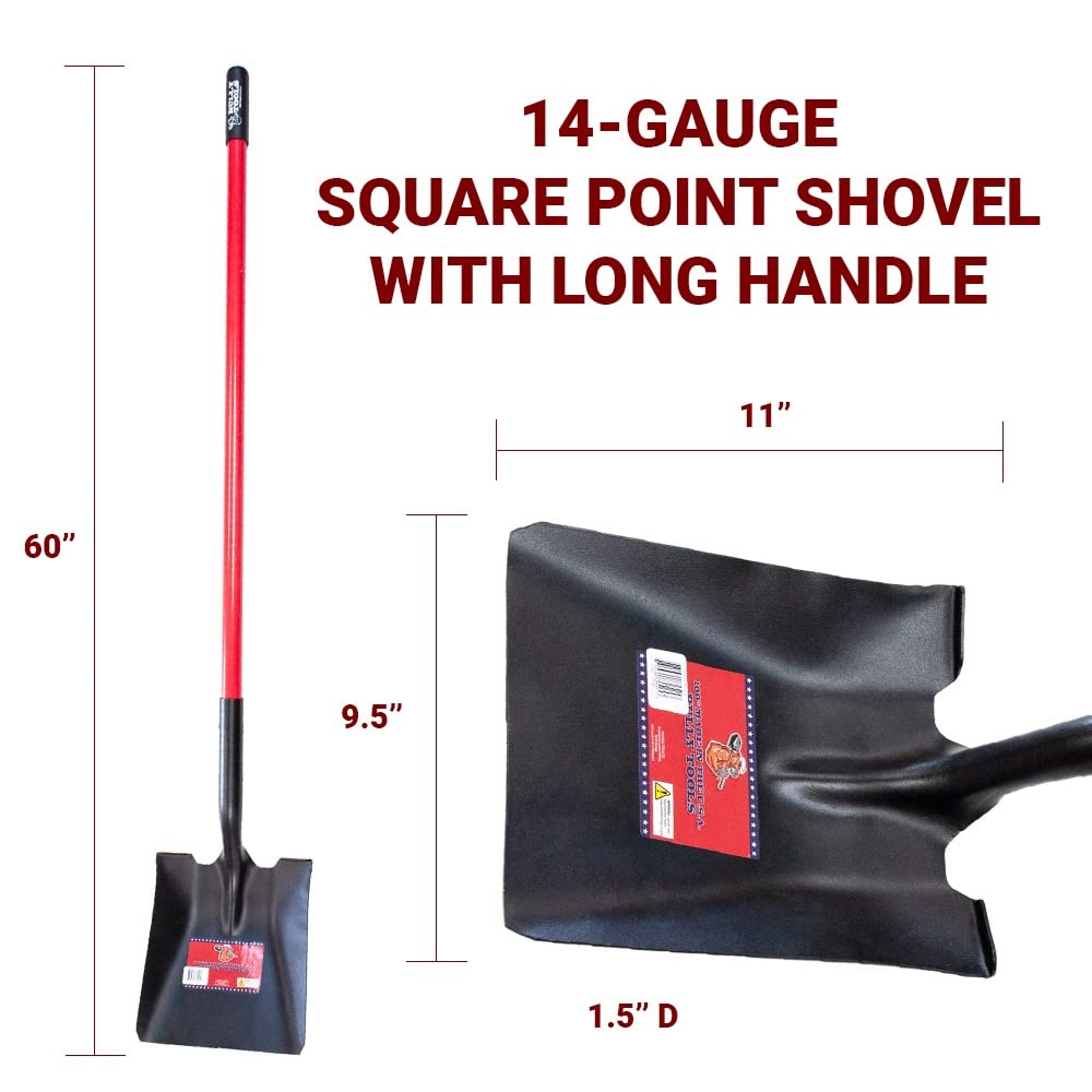 Bully Tools 82525 14 Ga. Square Point Shovel. Fiberglass Long Handle.