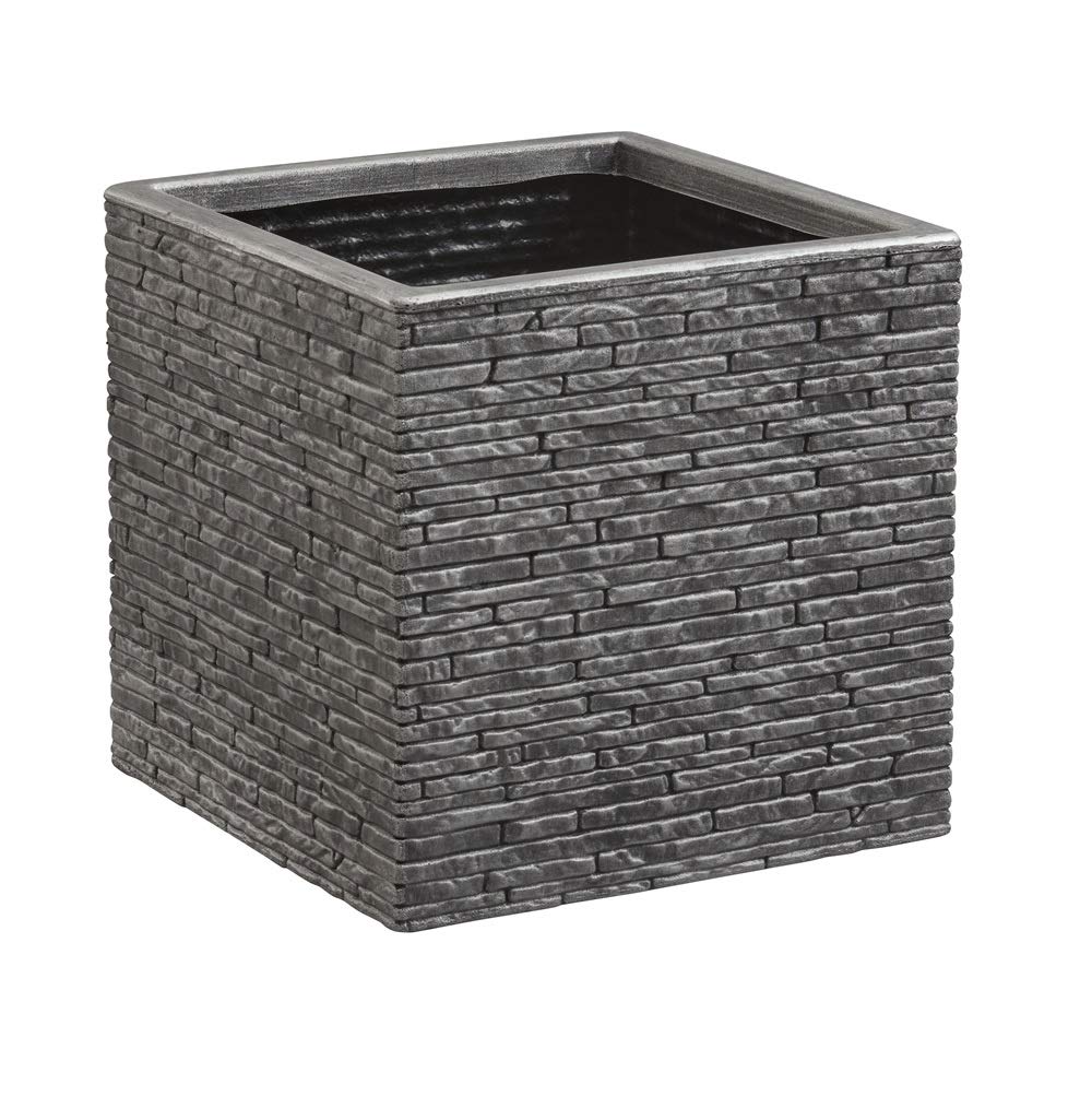 32 centimetre Strata Grey Brick Stone Effect Square Plastic Planter Flower Pot Patio Planter