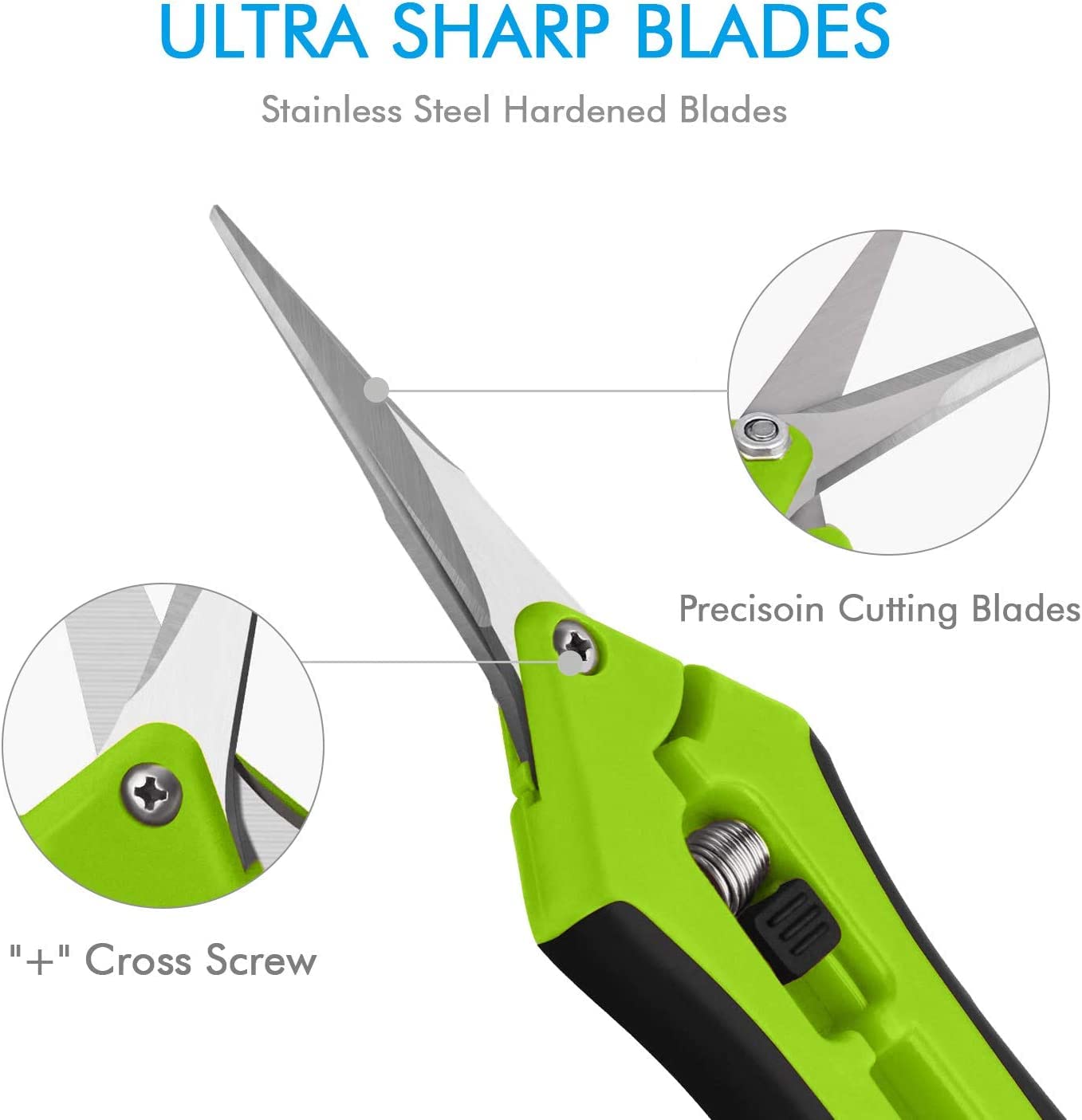 Professional Pruning Shears, Trimming Scissors - Straight Tip, Gardening Hand Pruner Pruning Shear Stainless Steel Blades Comfort Grip Locking Handle