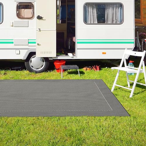 HomeArt Outdoor Rugs | Easy-Cleaning Indoor & Outdoor Area Rugs for Porch, Deck, Balcony, Garden, Picnic, Kitchen, Hallway | UV & Weather-Resistant Large Patio Rug Mats | Anthracite Cream 160 x 230 cm