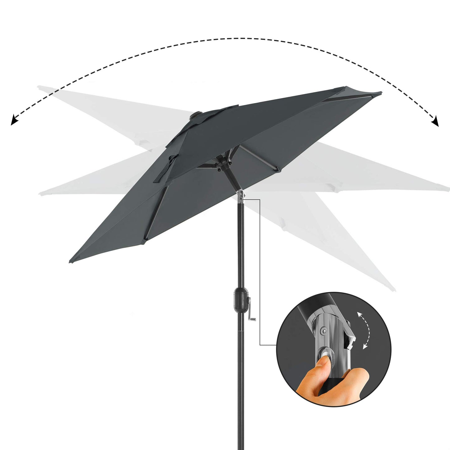 SONGMICS 2.1 m Garden Parasol Umbrella, UPF 50-, Sun Shade, 30° Tilt in 2 Directions, Crank Handle for Opening and Closing, for Outdoor Gardens Pool Balcony Patio, Base Not Included, Grey GPU202G01