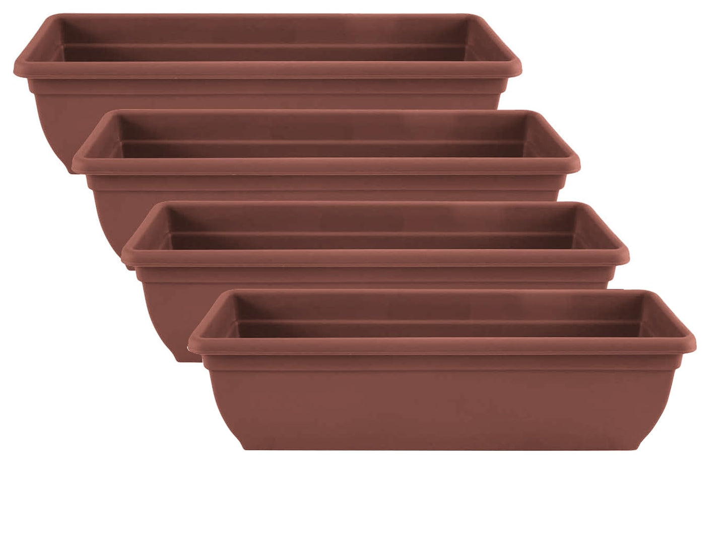 SIDSONS 4 X Plastic Garden Trough Long Window Box Planter Flower Box Plastic Vegetable Planters Box Flower Pot Herb Planter Box Windowsill Patio Garden Home Decor Flower Terracotta 60CM