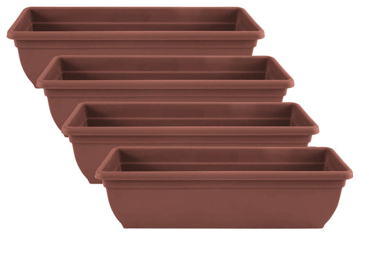 SIDSONS 4 X Plastic Garden Trough Long Window Box Planter Flower Box Plastic Vegetable Planters Box Flower Pot Herb Planter Box Windowsill Patio Garden Home Decor Flower Terracotta 60CM