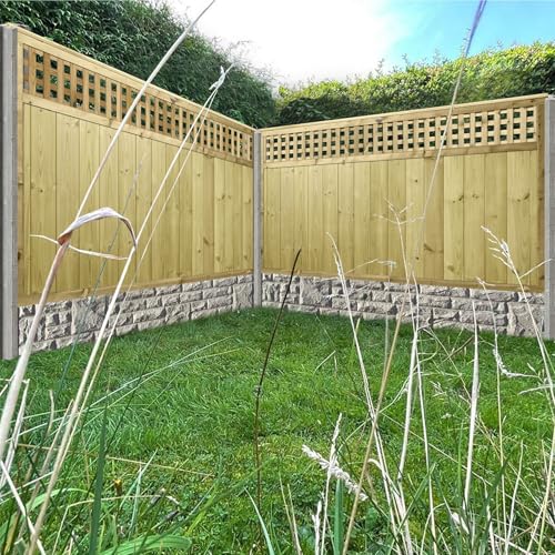 Premier Garden Supplies Urban Fence Panel with Trellis Top Options & Smooth Tongue & Groove Centre [Width: 6ft (183cm|1830mm) x Height: 4ft (120cm|1200mm)] with Premier Square Trellis Top