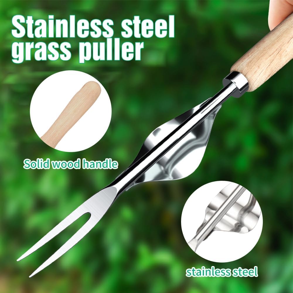 Weeding Tool V-Shaped Forks, Stainless Steel Weed Puller Tool with Metal Leverage Base to Easy Weed Removal & Deeper Root Digging, Manual Hand Weeder (1PCS)