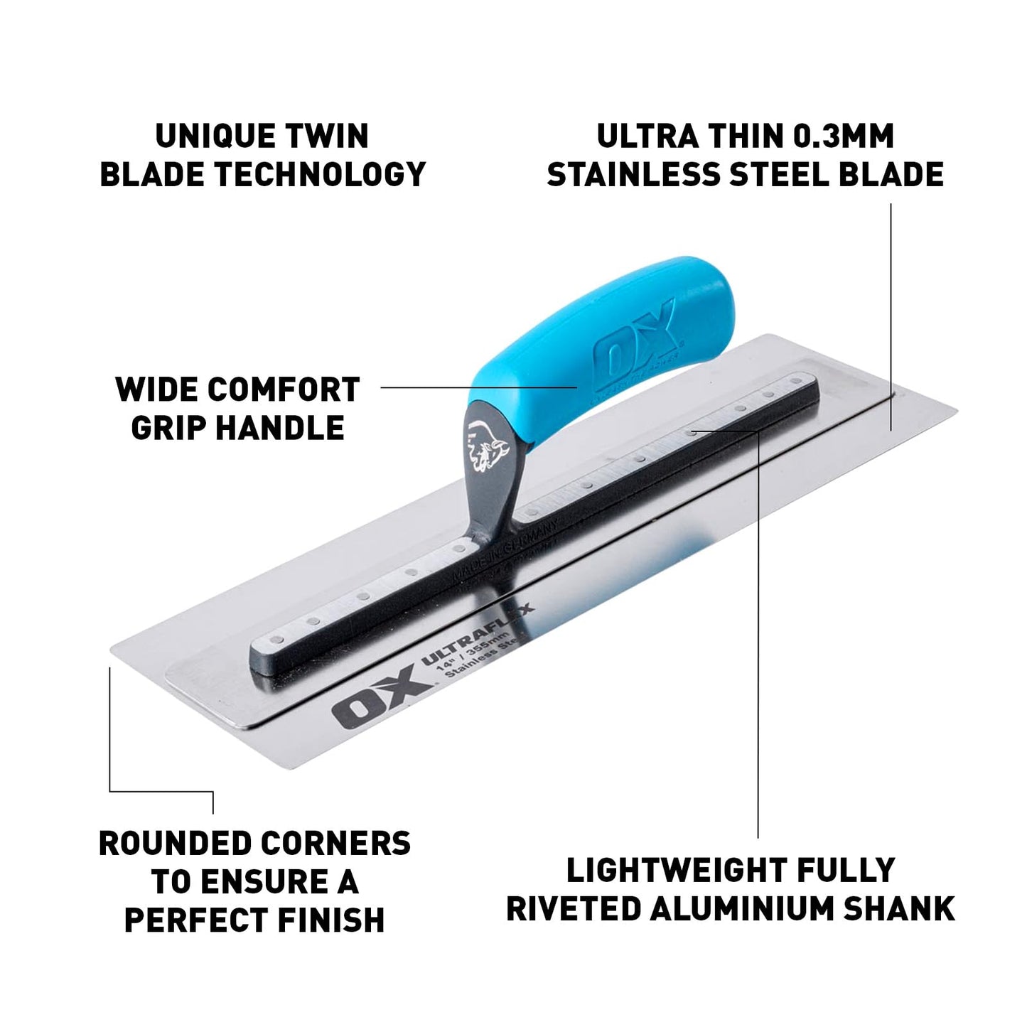 OX Pro UltraFlex Finishing Trowel 14in / 355 x 110 mm