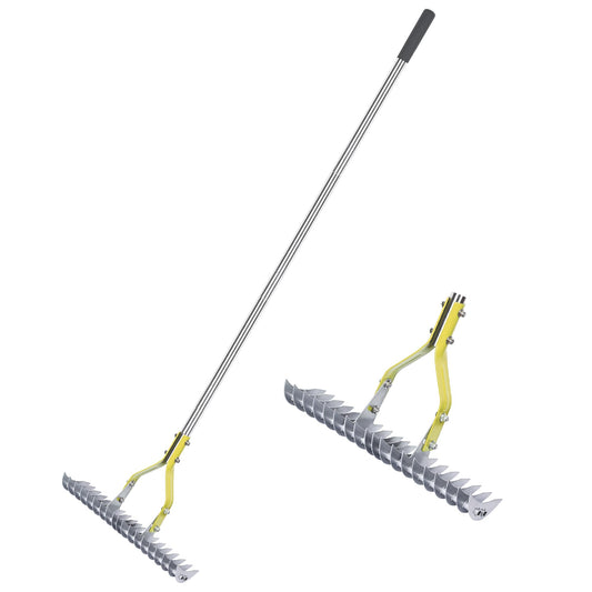BARAYSTUS Straw Rake, Lawn Rake with 148 cm Adjustable Long Handle Robust Garden Leaf Grabber Made of Carbon Steel, Multi-Purpose Lawn Comb for Weeding, Fertilising Lawn Thatching Rake Cleaning Dead