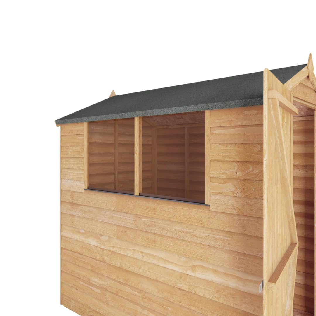 WALTONS | 6 x 4 Overlap Wood Storage Shed | Apex Roof | 7mm Overlap Cladding | Wooden Garden Storage Shed | Single Door | Windows |10 Year Anti Rot | 6 x 4 6ft 4ft