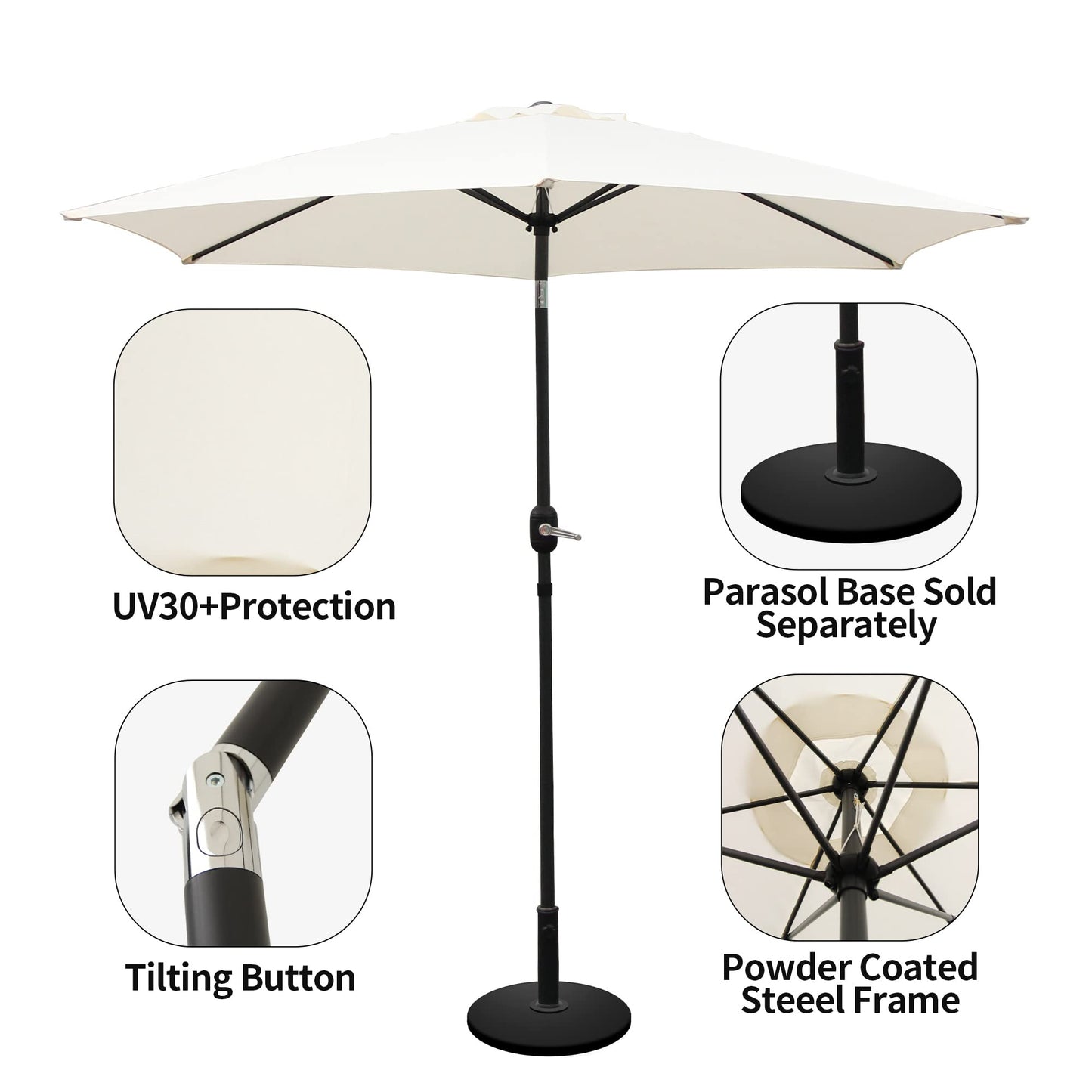 Vivo Technologies 2.7M Garden Parasol Round Garden Umbrella Sun Shading with Hand Crank, Tilt Function (UV 30-) Waterproof Parasol for Outdoor, Garden and Patio Cream（Parasol Base Excludes）
