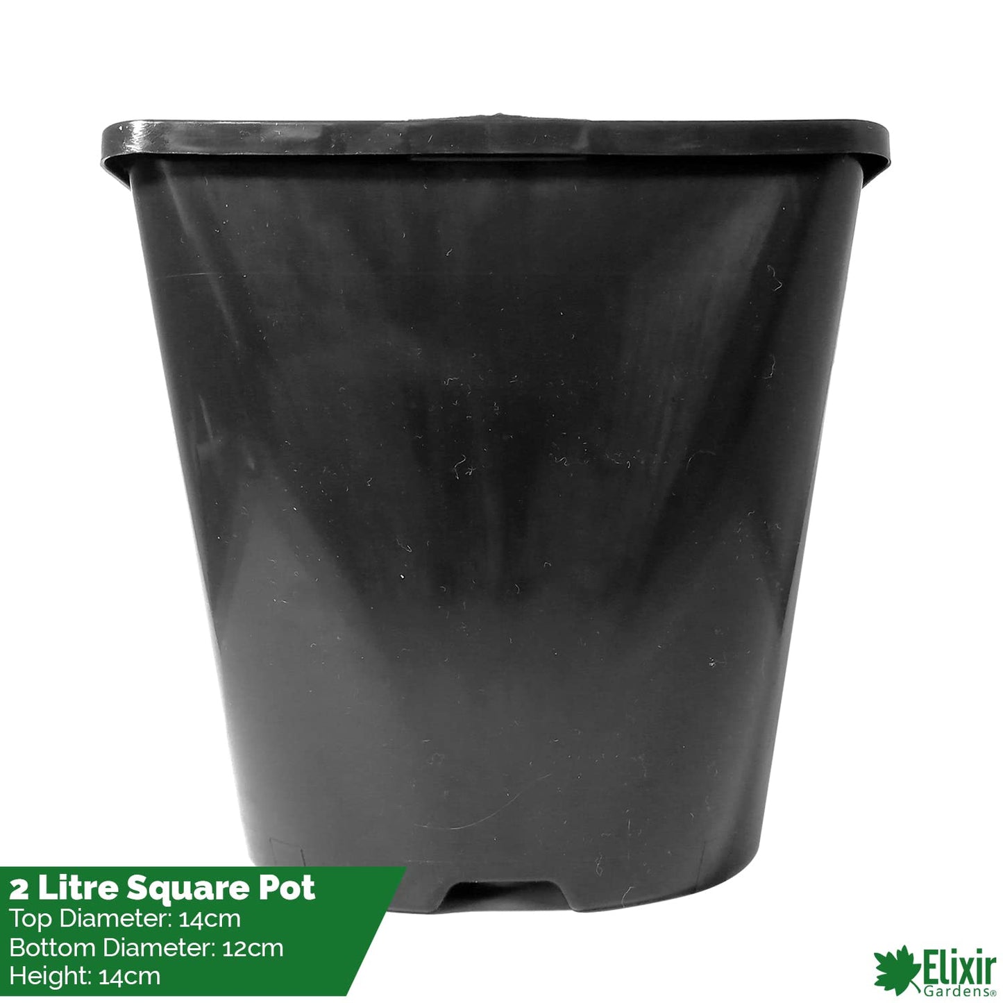 Elixir Gardens | Strong Square Black Recycled Plastic Hydroponic Pots | .25L / .75L / 1L / 2L / 3L / 4.5L / 5.5L / 11L Quantities 1-1000 | 2 Litre x 20