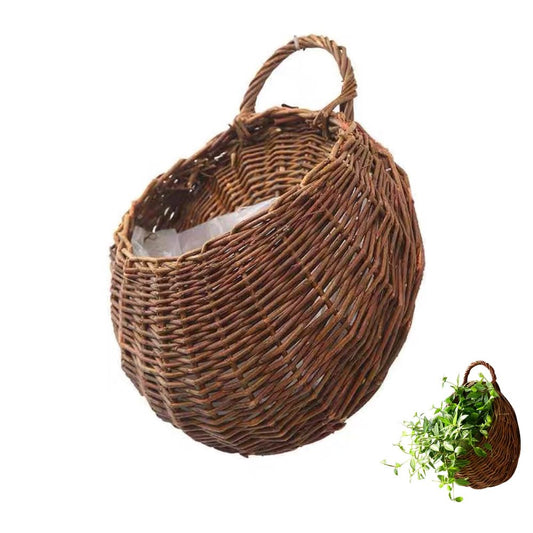 Mgoodoo Hanging Planter Basket with Wicker,Round Hanging Flower Plant Pot Plant Basket for Indoor Outdoor Garden Porch Decoration, 22 * 26CM，1pc