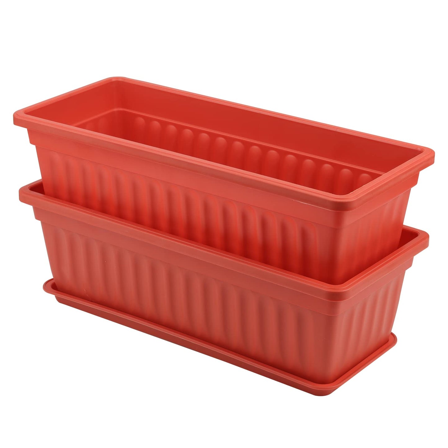 MUKCHAP 4 PCS 43cm/17 Inch Red Plastic Window Box Planter, Rectangular Window Flower Plant Box with Trays and Plant Labels, Rectangular Windowsill Planter for Vegetables