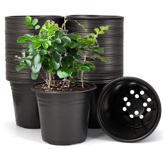 KAHEIGN 50Pcs 15cm Plastic Plant Flower Pots Lightweight Seed Starting Pots Nursery Seedlings Pots Flower Plant Container (15 x 13cm, Black)