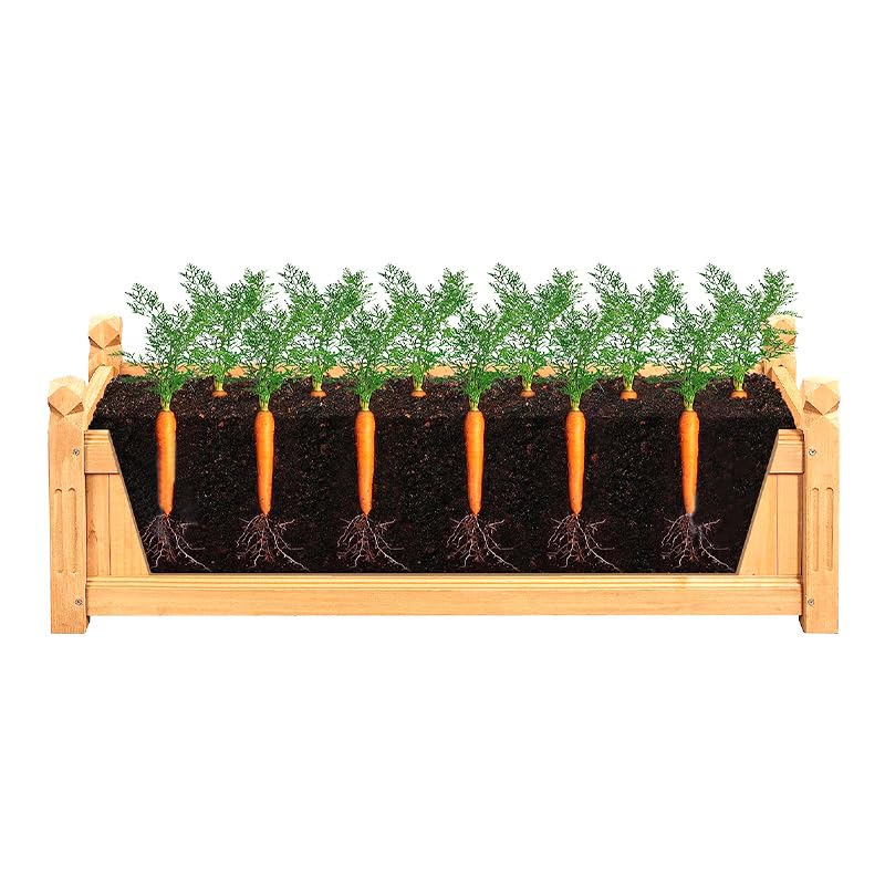 Vivo Technologies Set of 2 Large Wooden Garden Planter Outdoor Flowers Plant Pot Rectangular Garden Planters Planting Raise Bed Patio Decking, 60x20x34 cm, Natural