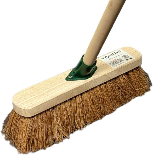 12" inch Natural Soft Coco Sweeping Broom with Wooden Handle Soft Bristle Sweeping Brush Ideal for Indoors and Outdoors Durable Home, Garage, Patio, Yard & Garden Broom