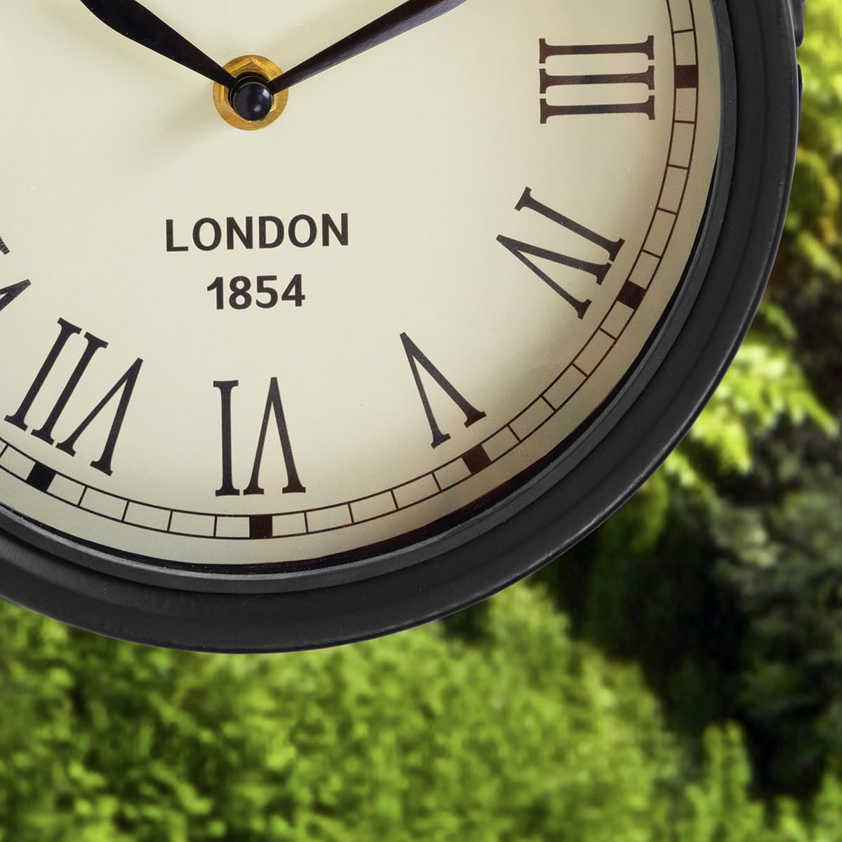 Charles Bentley Paddington Outdoor And Indoor Double Sided Wall Clock, Black, Analogue Design, Plastic, Metal, Quiet Ticking, Roman Numerals, Vintage, Patio Clock, Living Room, Kitchen (32x27x9.5cm)