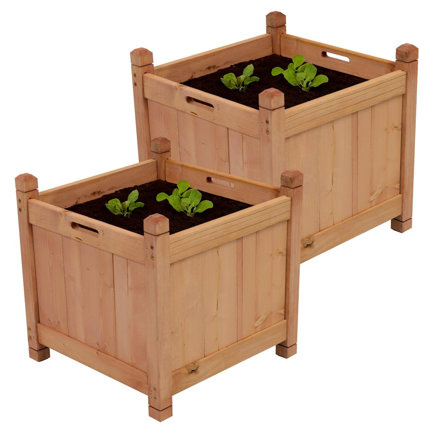 Woodside Square Wooden Garden Planter Box, Outdoor Plant Pot with Liners (pack of 2)
