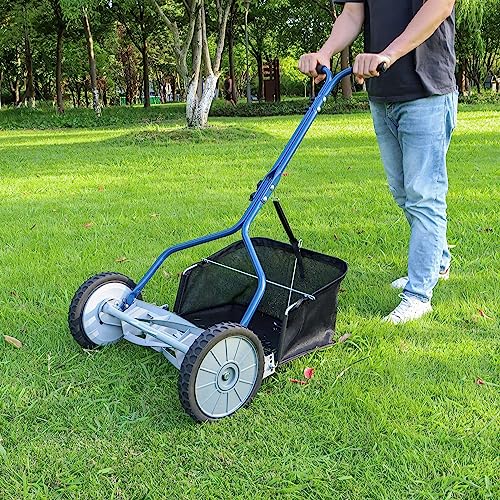 Amazon Basics Push Reel Lawn Mower, 46cm 5-blade with grass catcher, Blue