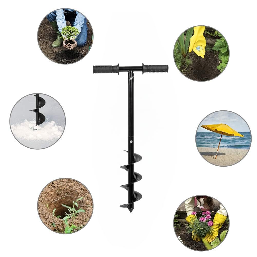 Fence Post Auger,Post Hole Digger Hand Drill, 10X60cmPost Hole Digger with Non-Slip Handle, Adjustable Post Hole Auger for Gardening Planting, Bulb Planting, Umbrella Hole, Mixing Fertilizer
