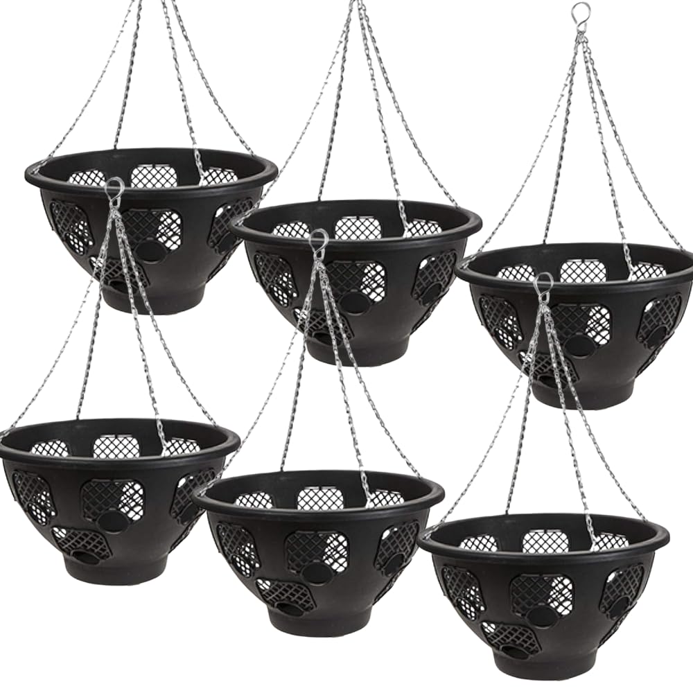 Trendi® Easy Filling Hanging Baskets/Planters Black 15"/ Indoor Outdoor Garden Porch Decoration With Chain 46cm (6)