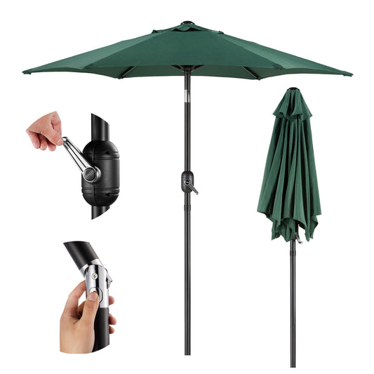 VonHaus Parasol 2M – Parasol Umbrella for Outdoor, Garden, Patio – Sun Shade Canopy with Hand Crank, Tilt Function, UV30- Protection, Air Vent, Powder Coated Steel Frame - Dark Green