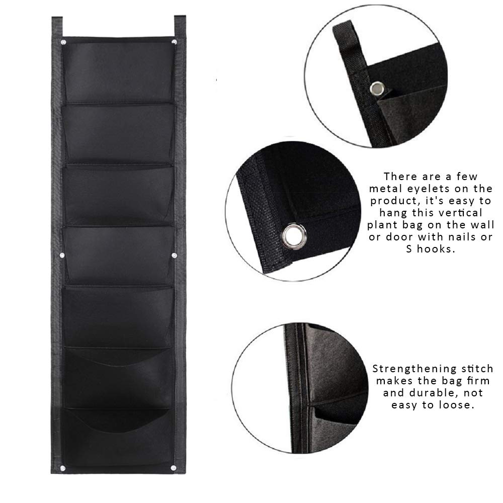 LITLANDSTAR Hanging Planter Bags, 2 Pack 7 Pocket Vertical Wall Planter, Indoor/Outdoor Gardening, Black