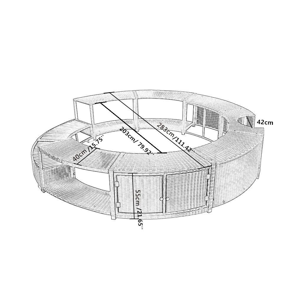 Panana Rattan Spa Surround Hot Tub Surround Swimming Pool Spa Accessory Wicker Weave Furniture Garden Shower Outdoor Patio Lawn Backyard (Mixed Grey)