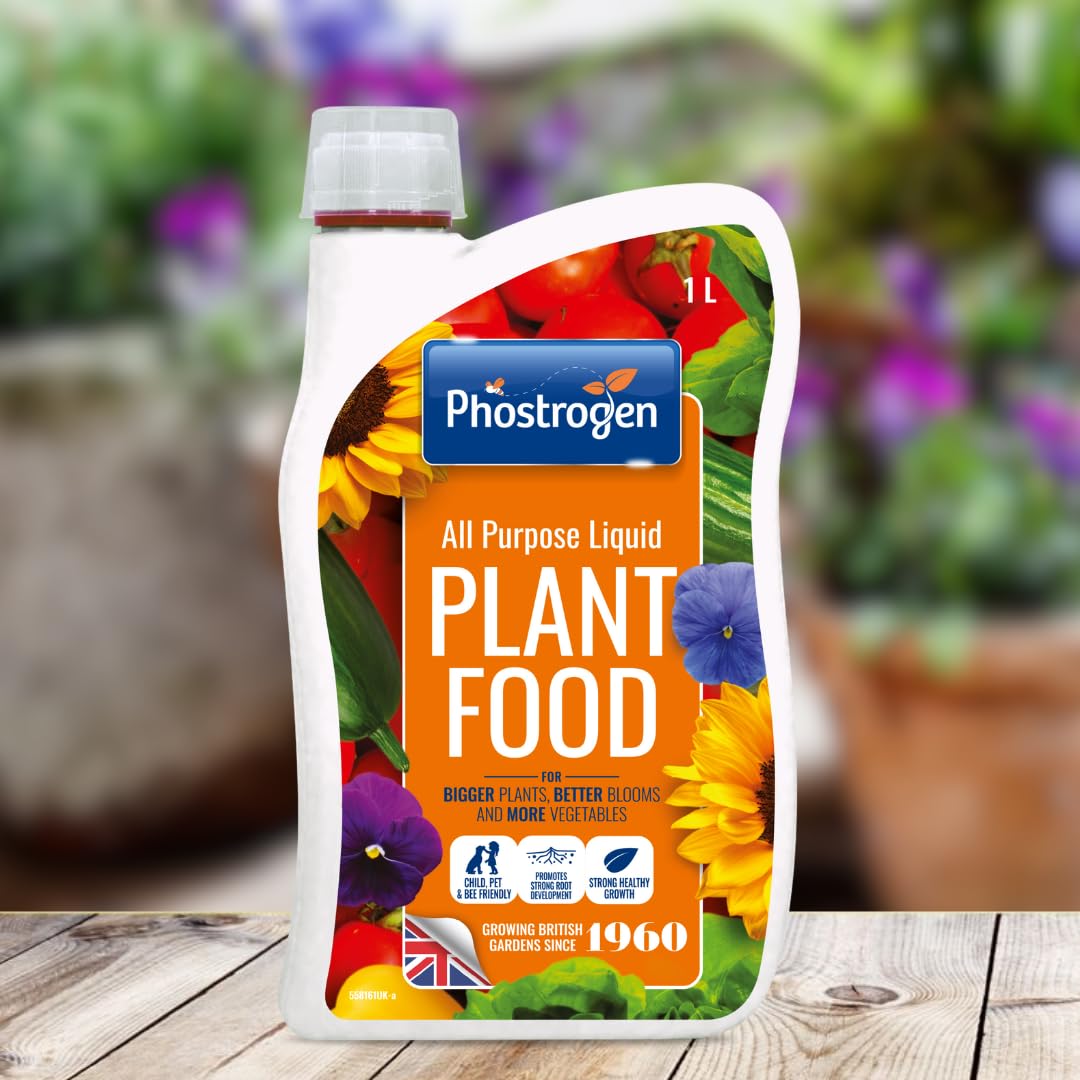 Phostrogen All Purpose Liquid Plant Food, 1L - Plant and Edibles Fertiliser Feed - for Promoting Healthy Growth - Improves Drought Resistance - Plant Nutrition - Indoor and Garden Use, Orange
