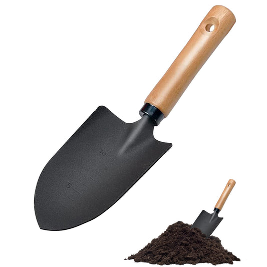 Jetisva Hand Garden Trowel Carbon Steel Small Shovel Angled Bend-Proof Digging Garden Spade with Measuring Depth Mark Heavy Duty Garden Shovel Metal Detecting for Gardening Transplanting Planting Soil