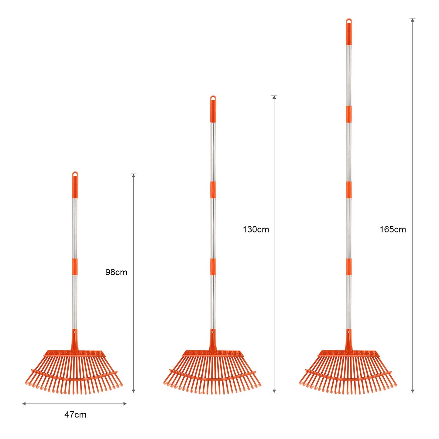 KPUY Steel Garden Rake for Lawn, Telescopic Leaf/Grass Rake, 98cm-165 cm Adjustable Handle - 25 Tines Durable Steel Head&Garden Gloves for Quick Clean Up of Lawn and Yard(Tangerine)