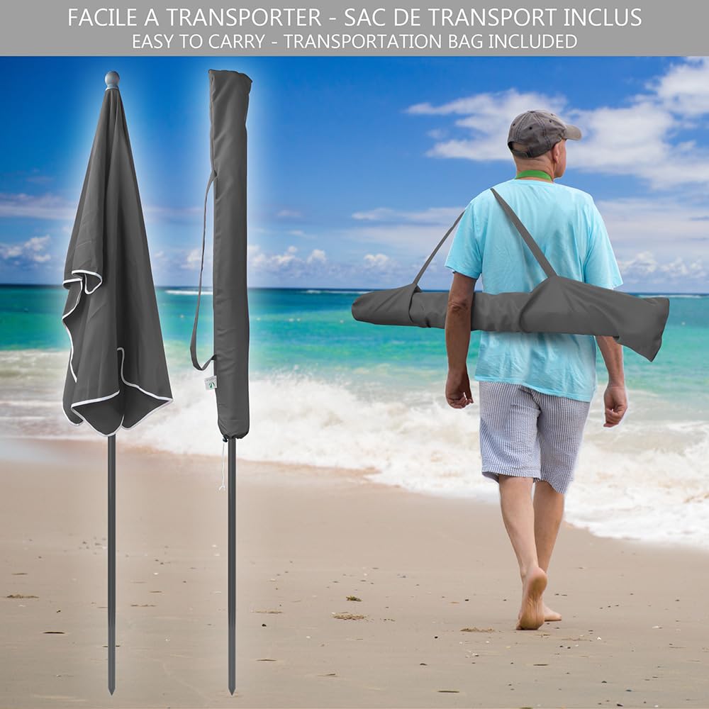 VOUNOT® 200 x 125 cm Garden Parasol, Rectangular Tilt Umbrella, Outdoor Sun Shade, w/Tilt Crank, Carry Bag, for Garden, Balcony, Patio, Beach, UV 50-, Dark Grey