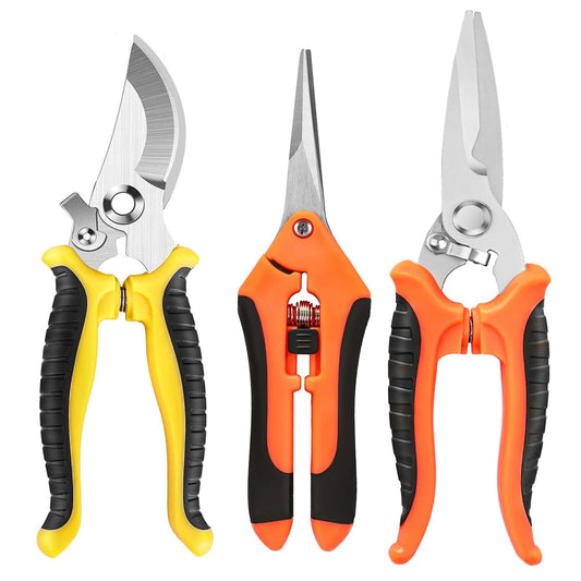 Garden Secateurs Pruning Scissors, 3 Pack Professional High Carbon Alloy Steel Garden Shears Bypass Pruning Shears Lightweight Hand Pruner with Locking Mechanism for Fruit Branch, Hedge, Plants