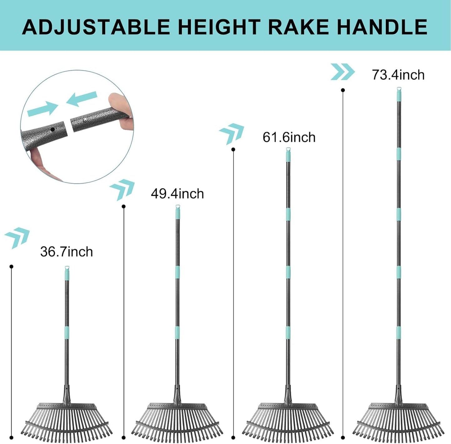 Garden Leaf Rake ,18.5" Wide Heavy Duty Leaf Rake with 25 Metal Tines, Leaves Rakes with 6FT Adjustable Handle for Yard Lawn Shrub Garden Leaves