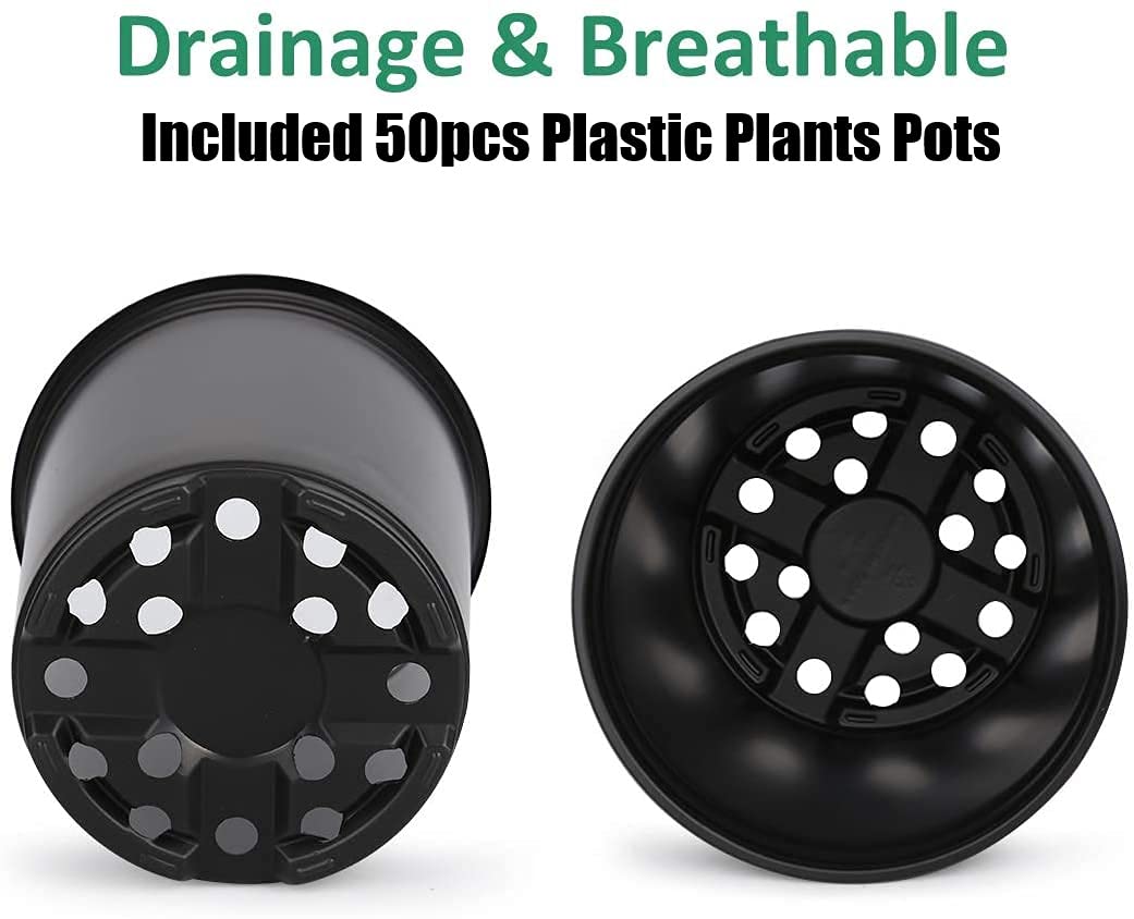 KAHEIGN 50Pcs 15cm Plastic Plant Flower Pots Lightweight Seed Starting Pots Nursery Seedlings Pots Flower Plant Container (15 x 13cm, Black)