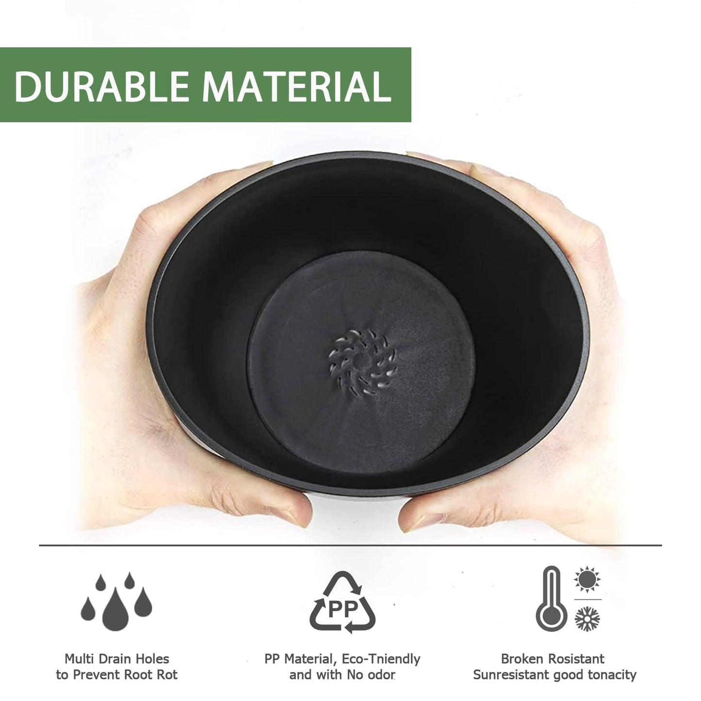 MUAEEOK 18CM 6 Pack Plant Pots Indoor Plastic Planters with Drainage Holes and Saucers for Indoor Outdoor House Plants and Flowers Modern Decorative Planter Pot for All House Plants (Black)